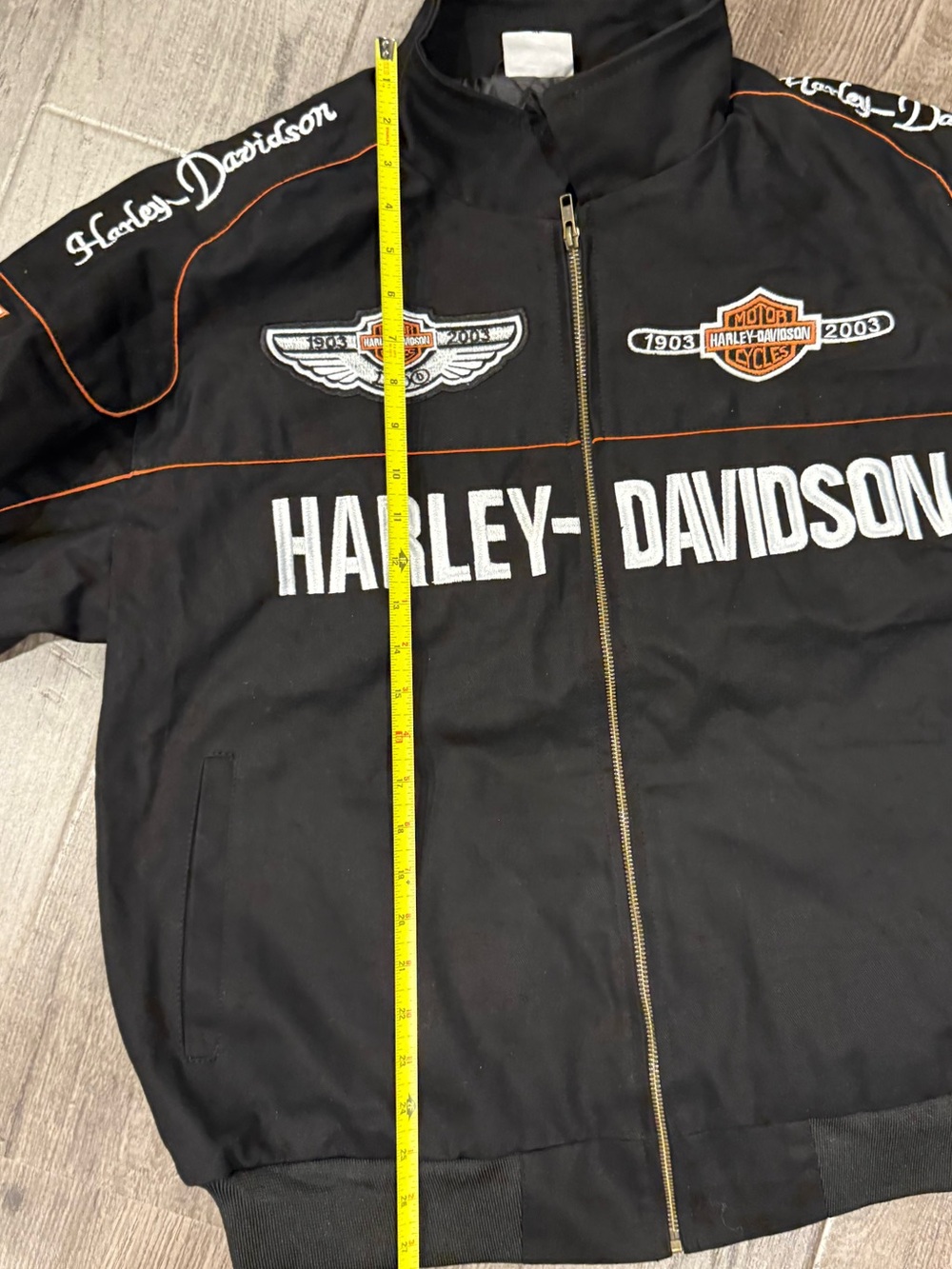 Harley-Davidson inspired motorcycle denim racing Jacket script Logo Accents NWOT image 9